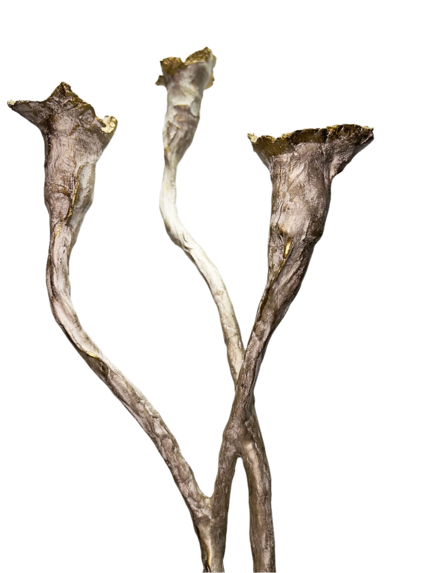 Decorative candle holder with three curved branches on a light gray background